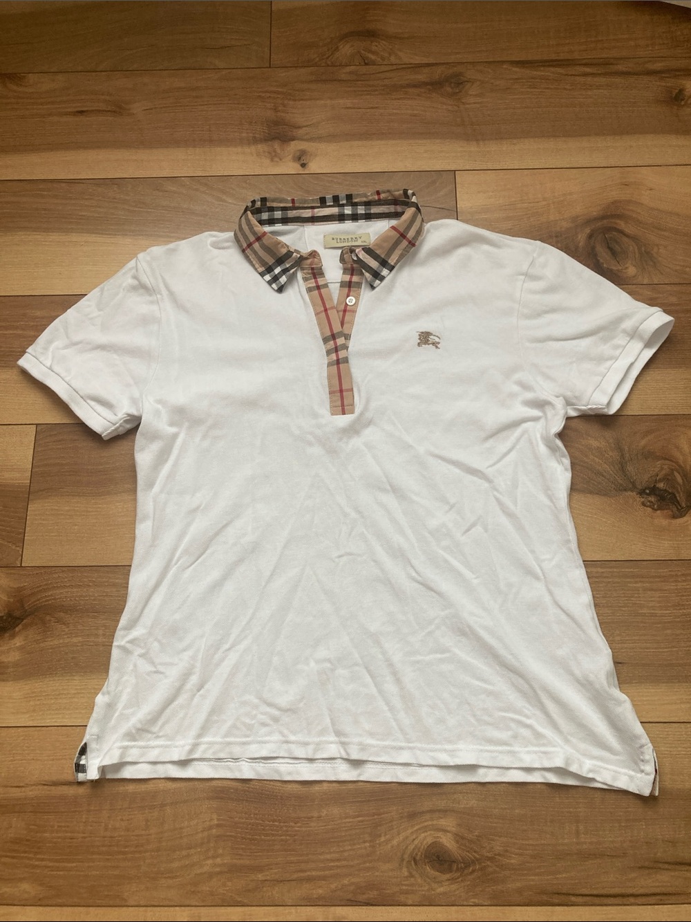 Burberry White Polo Shirt With Plaid Collar Trim XXL